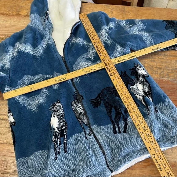 Nordic Lights Vtg Fleece Full Zip Hoodie Sherpa Jacket Sz Large Horses Unisex - Picture 4 of 10